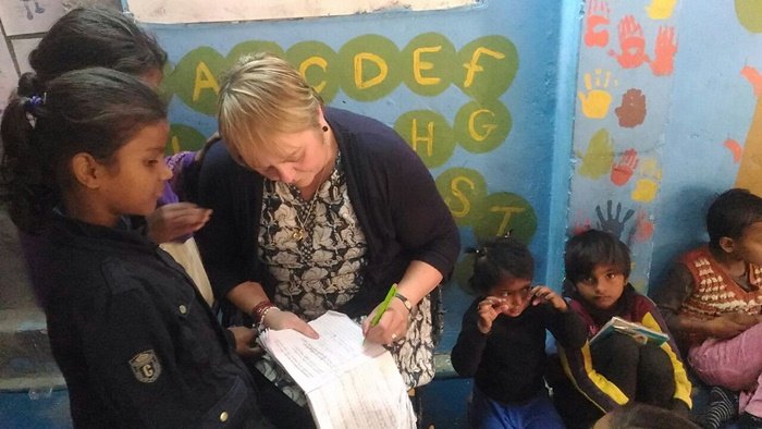 Diane Cane with children in India